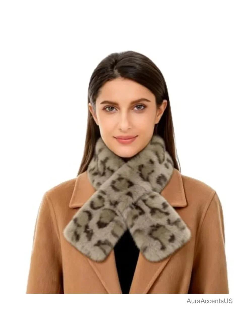 Faux Fur Scarf Neck Warmer Fluffy Winter Wrap with Slit Design